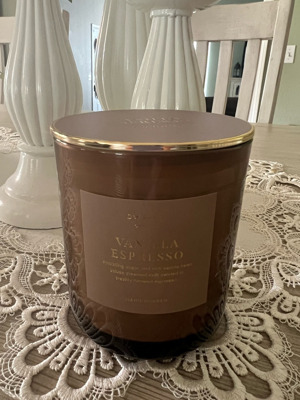 DW Home Vanilla Espresso Brown and Gold Decorative Candle